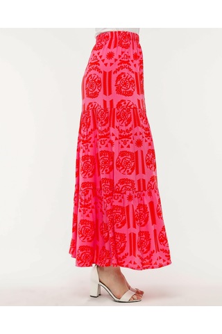 Pembe Renk Yırtmaçlı Uzun Etek-596-pembe Pembe