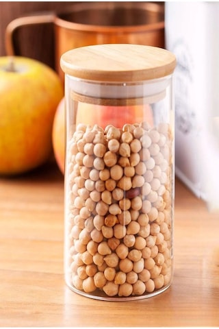 12 Adet Cam Vakumlu Bambu Kapaklı Borosilikat Baharatlık, Saklama Kabı, Çerezlik 200 Ml Diğer