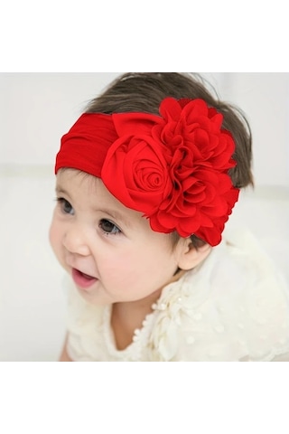 Elmpaly Kırmızı Yenidoğan Baş Bandı - Yumuşak Ayarlanabilir Büyük Çiçek Desenli Kırmızı