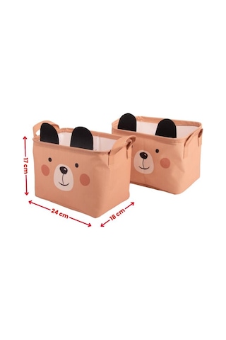 Ayıcık Desenli Kulplu Dikdörtgen Bebek Çocuk Odası Düzenleyici Organizer 2'li Set Kahverengi