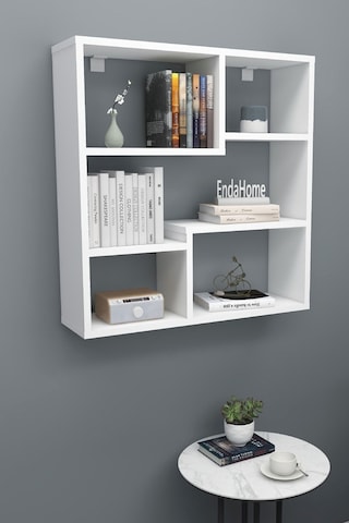 Enda Home 5 Bölmeli Duvar Rafı, Mutfak Rafı, Oturma Odası Rafı Beyaz