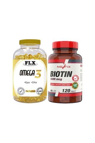 Flx Omega 3 Balık Yağı 90 Softgel & Nevfix Biotin 5000 Mcg 120