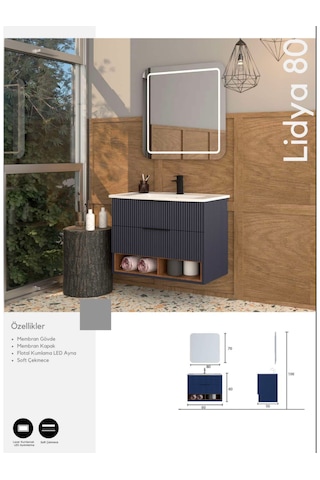 Evros Lidya 80 Cm Banyo Dolabı Lacivert