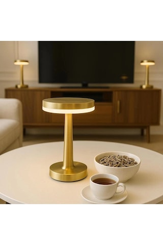 Gold Mantar Masa Lambası 3 Renk Modlu Kablosuz Şarjlı Dekoratif Metal Led Abajur Altın