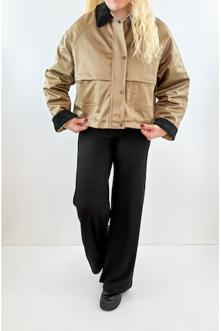 Modaonna Yaka Ve Manşetleri Kadife Detaylı Kalın Mont Kahverengi