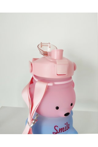 Pembe Mavi İki Renkli 1 Litre Kapasiteli Ayıcık Suluk İthal Sticker Hediyelidir. Plastik Pembe Diğer
