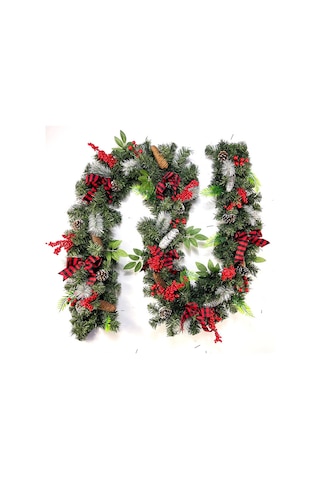 9 Ft Uzun Noel Çelenk Esnek Pvc Asılı Kolye Yapay Noel Yeşil Kırmızı