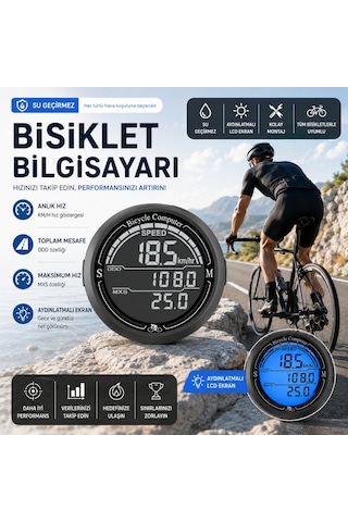 Triline Bisiklet Bilgisayarı Km Saati Hız Ve Mesafe Ölçer Su Geçirmez Ledli Lcd Ekranlı Kablolu Siyah