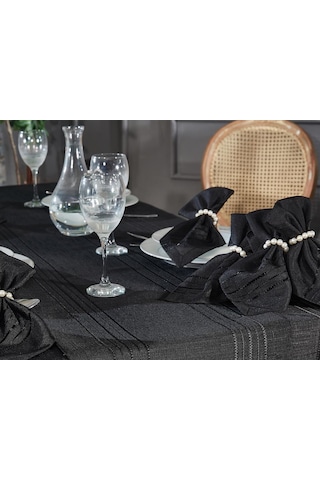 Corvver 26 Parça Dertsiz Masa Örtüsü Takımı Siyah Siyah