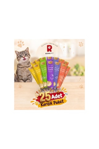 Royal Pet Krema Kedi Ödül Maması Karışık Paket 14 Gr X 25 Adet