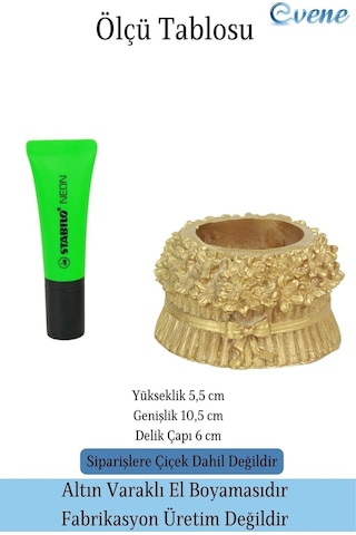 Mini Çiçek Saksı Küçük Sukulent Kaktüs Saksısı Çiçekli Fiyonklu Model - Altın