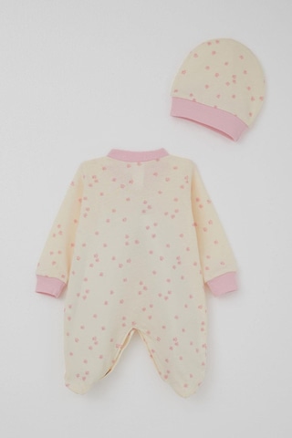 Breeze Kız Bebek Patikli Tulum Çiçek Desenli 0-6 Ay, Krem Krem
