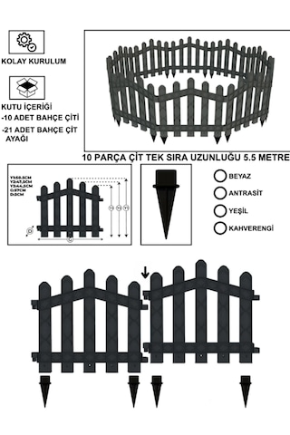 Dekoratif Plastik Bahçe ve Peyzaj Çiti 10 Adet ÇİT (Y: 50 CM / G: 5.5 M) Toprak Ayaklı - Yeşil