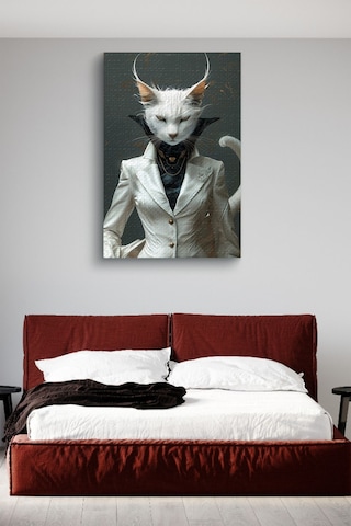 Modern Takım Elbiseli Kedi Portesi Yağlı Kanvas Tablo