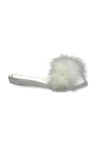 Whipper 9805-26 Fashion Tüylü Kadın Terlik Beyaz