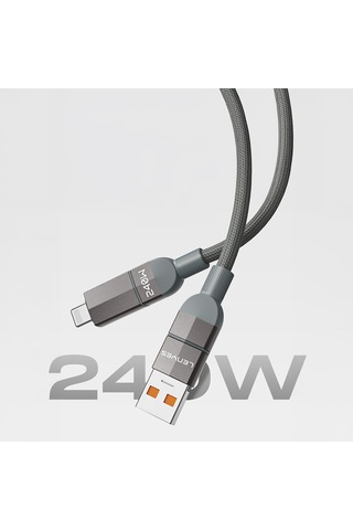 Lenyes Lc543 4in1 Hızlı Şarjlı Usb-a - Type-c + Type-c To Lightning Data Ve Şarj Kablosu 240w 1m Gri