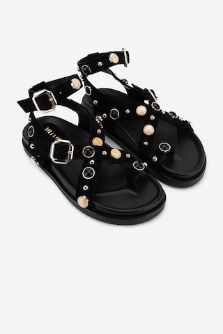 Valmenti Kadın Hakiki Deri Siyah Süet Düz Sandalet 1141 832 Bn Sndlt Y26 Black Suede