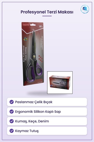 Makas Profesyonel Terzi Kumaş Kesim Paslanmaz Çelik Bıçaklı Ergon