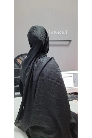 Aminenesil Leopar Desen Aerobin Şal Bej - Krem - Siyah