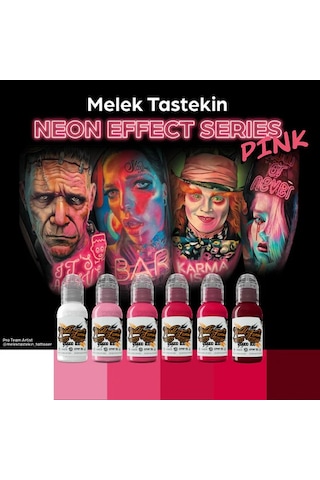 Melek Neon Effect Series Pink 6'lı Set - World Famous Ink Dövme Boyası - 1oz/30ml