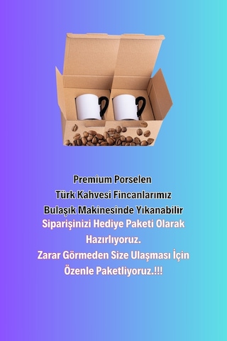 Sevgililer Günü Yukarı Bak Yaşlı Çift Baskılı 2 Li Türk Kahvesi Fincanı Hediye Seti Siyah Beyaz Siyah- Beyaz