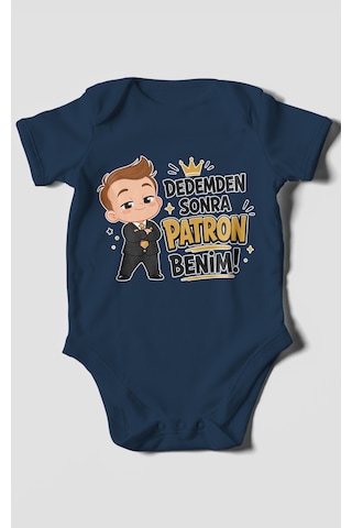 Morivokids Dedemden Sonra Patron Benim Kısa Kollu Bebek Body %100 Pamuk Lacivert