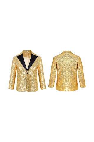 Altın Çocuk Erkek Köpüklü Payetler Blazer Ceket Düğün Akşam Parti Dans Bir Düğme Resmi Takım Elbise Altın