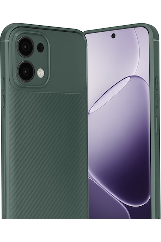 Oppo A6 Pro 4g Uyumlu Kılıf Karbon Tasarım Kamera Korumalı Silikon Telefon Kılıfı Kapak Koyu Yeşil