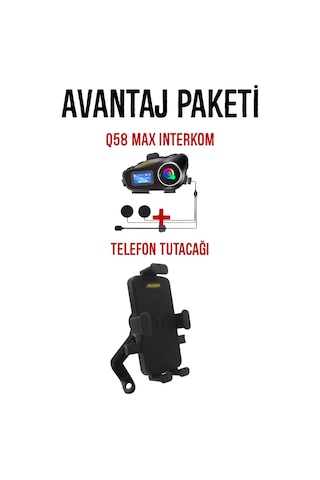 Q58 Max Kask Kulaklık İnterkom + Motosiklet Telefon Tutacağı