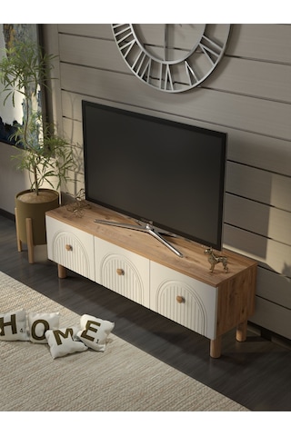 Bohem Tarz 135cm 3 Kapaklı Mdf Kapak Tv Ünitesi Atlantik Çam