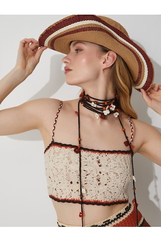 Koton Melis Ağazat X Koton - Askılı Kroşe Crop Atlet Ekru 3sak30061ht 3SAK30061HT010