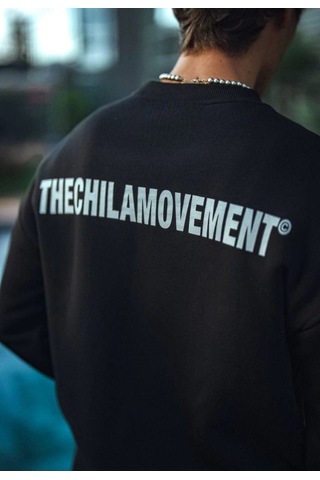 Modi Kışlık Bisiklet Yaka Oversize Baskılı Sweatshirt - Siyah Açık Siyah