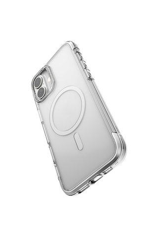 Apple Uyumlu iPhone 16 Kılıf Magsafe Raptic Air Serisi Airbag Tasarımlı Metal Köşelikli Şeffaf Kapak Gümüş Gümüş