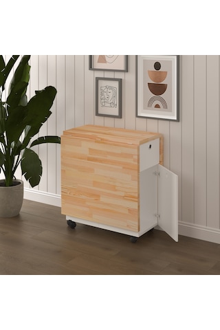 Masif Ahşap Tablalı Katlanır Masa Çalışma Yemek Mutfak Masası Çam