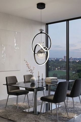 Sirius Tek Top Led Sarkıt Avize,siyah,3 Renk Yanabilen Led Avize, Modern Salon Oda Led Avize