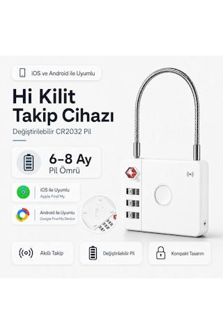 Hbb-k Hi Kilit Apple Android Uyumlu Akıllı Valiz Kilidi Beyaz