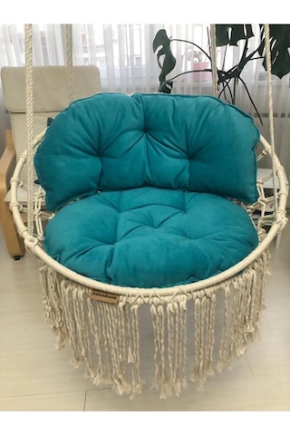 Makrome Özel Örgü Salıncak Hamak Pamuk İp 60 X 80 Turkuaz Yastık Ekru