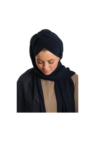 Hürrem Bone Lacivert Pratik Hazır Geçmeli Bone Şal Şifon Drapeli 2507 02 lacivert