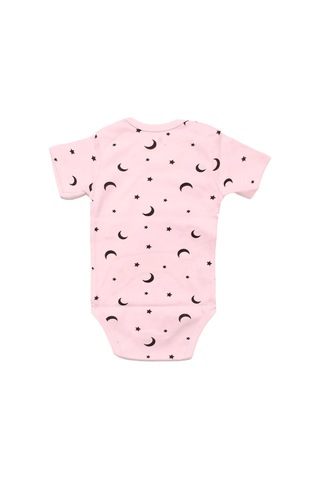 Bebegen Unısex Pembe Siyah Ayyıldız Desenli Kısa Kollu Body Zıbın