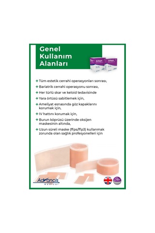 Advancis Medical UK Siltape Soft Silikon Yara İzi Dikiş İzi Sezaryen Yanık Estetik Bant 4 CM x 1500 CM