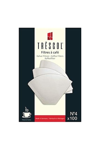Trescol Kahve Filtresi, Beyaz Kağıt, 4 Numara, Büyük Boy, 100'lü Paket