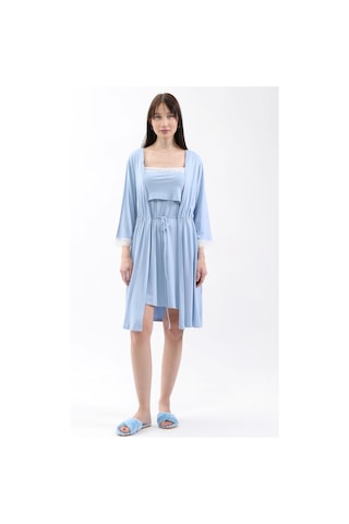 Luvmabelly Myra9651 Sabahlıklı Önden Bölmeli Dantelli Emzirme Geceliği -mavi-mavi