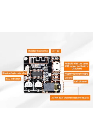 Hizlidiyot Vhm-314 Bluetooth 5.0 Mp3 Modül Ses Alıcı Kartı Kablosuz Müzik