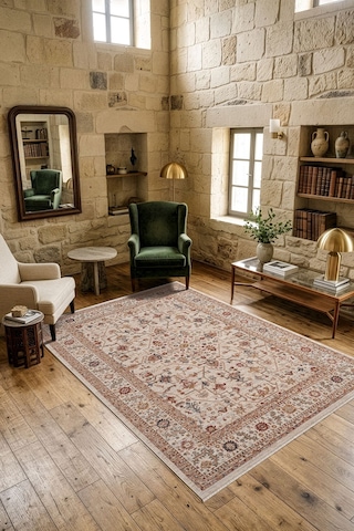 Focus Fo002r Krem Renkli Vintage Modern Salon Koridor Yatak Ve Oturma Odası Halısı-1764 Krem-renklı