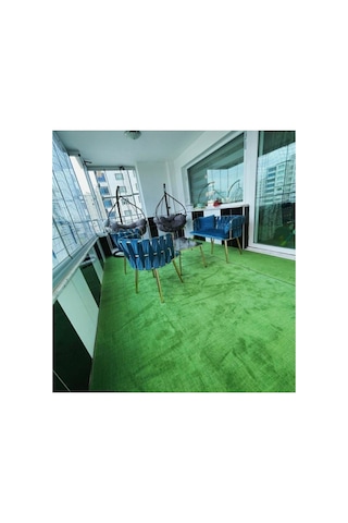 Çim Görünümlü Yeşil Halı Kaymaz Tabanlı Makinede Yıkanabilen Balkon Teras Halisi