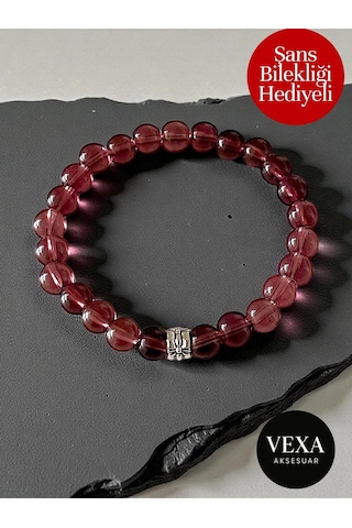Gündelik Cam Görünümlü Boncuk Bileklik - Kombine Göre Hediyelik - Hediyeli Ürün Bordo