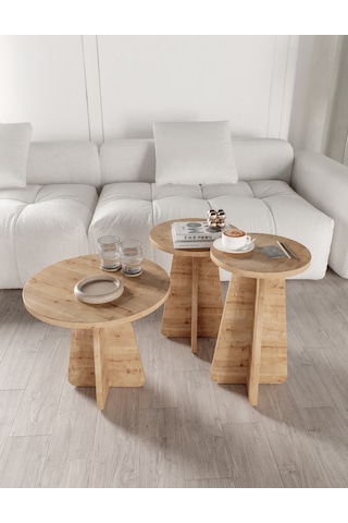 Mush 3lü Zigon Sehpa Safir Meşe - Tamamı Mdf