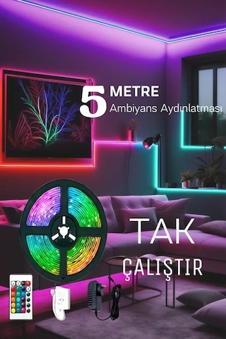 5mt Şerit Animasyonlu Tak Çalıştır Kumandalı Trafolu Rgb