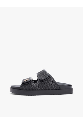Tommy Hilfiger Double Strap Raffıa Sandal Kadın Siyah Terlik - Fw0fw09122