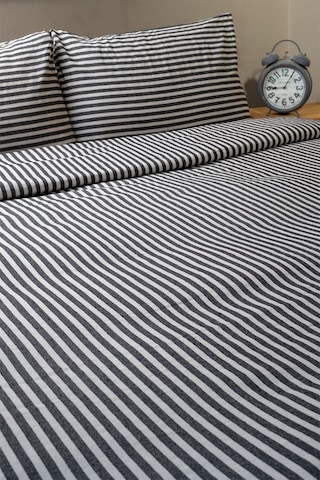 Vivamaison Siyah Çizgili Keten Tek Kişilik Nevresim Yastık Seti